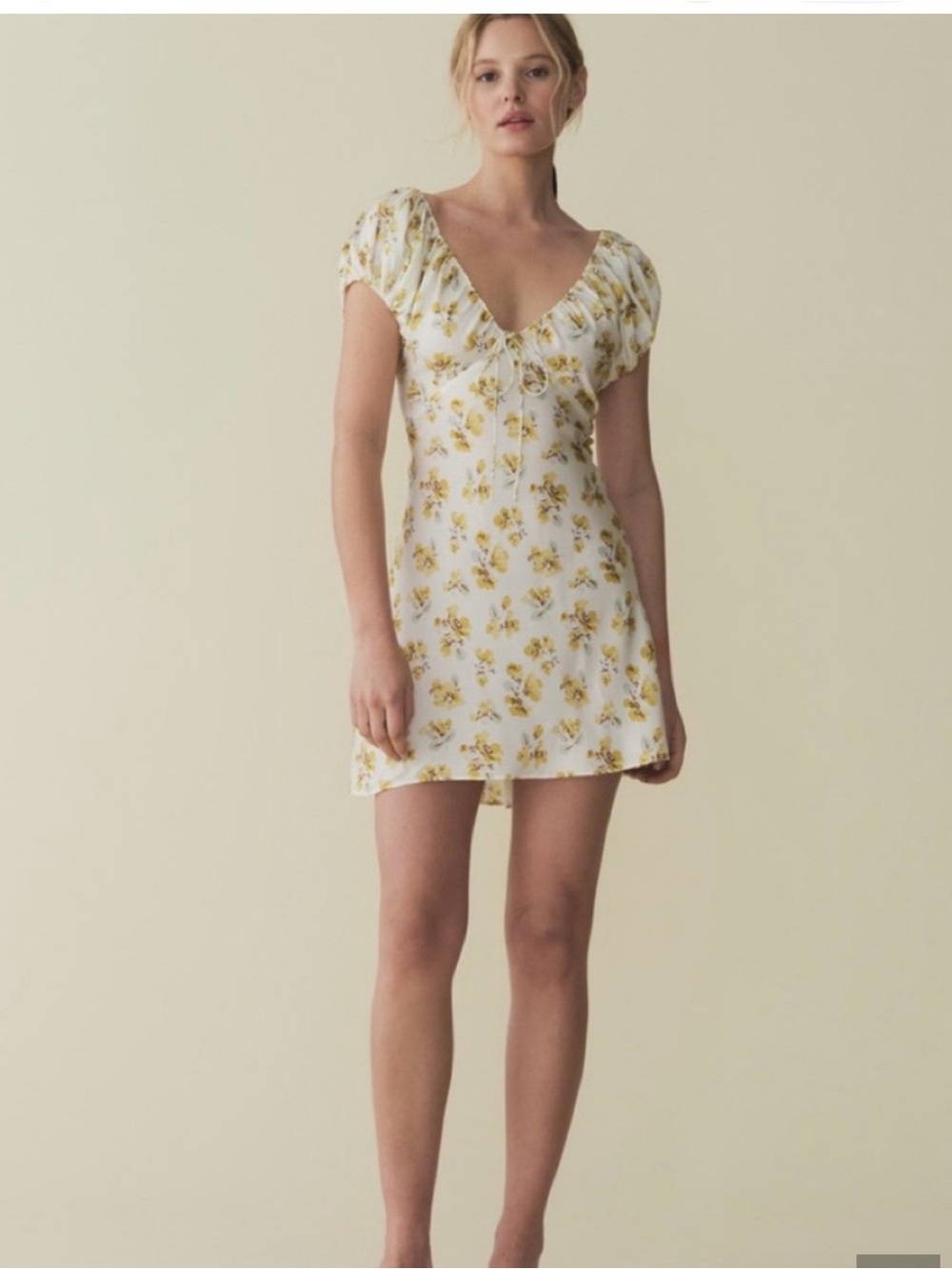 Doen White Mini Dress with Yellow Floral Print